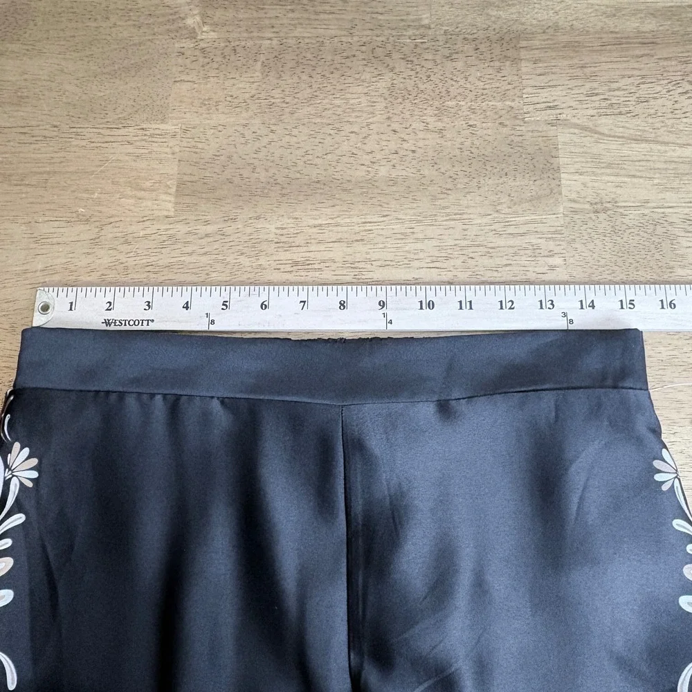 Ellen Tracy Womens Size M Black Gold Floral Wide Leg Satin Palazzo Pants